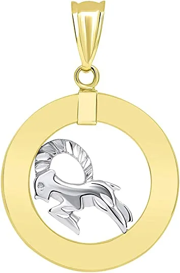 14k Two-Tone Gold Circle Zodiac Sign Pendant