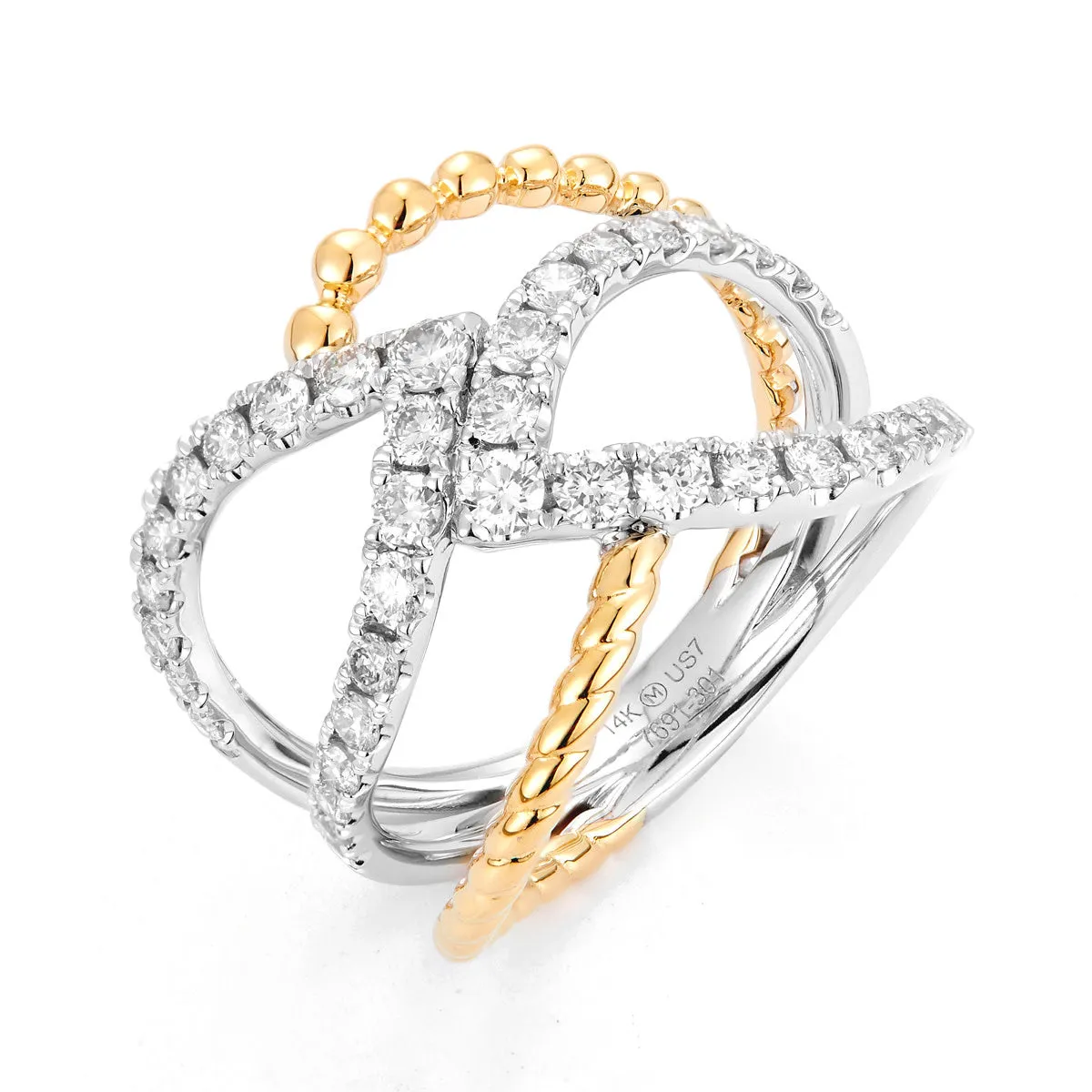 14K Two Tone Interwoven Diamond Ring