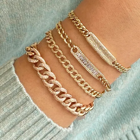 14k White Diamond Curb Link Bracelet