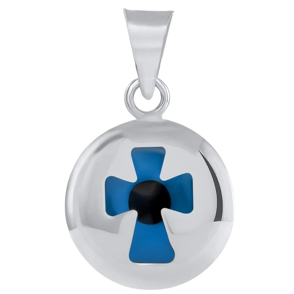 14k White Gold Blue Evil Eye Religious Cross Pendant (20.5mm x 14.3mm)