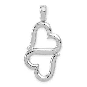 14K White Gold Polished Finish 3-Dimensional Solid Double Hanging Concave Hearts Design Charm Pendant