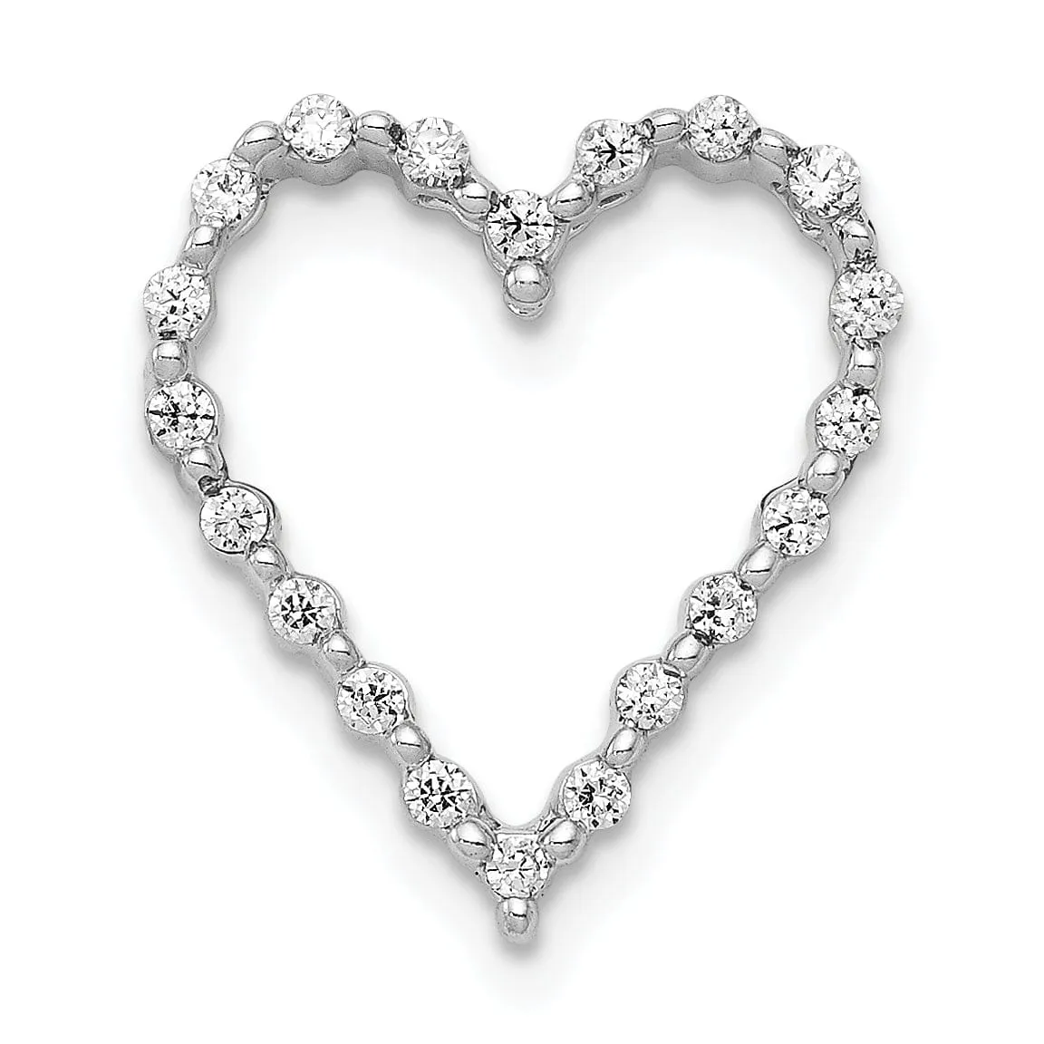 14k White Gold Polished Finish Open Back 1/5-CT Diamond Heart Design Chain Slide Pendant will not fit Omega Chain