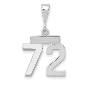 14k White Gold Polished Finish Small Size Number 72 Charm Pendant