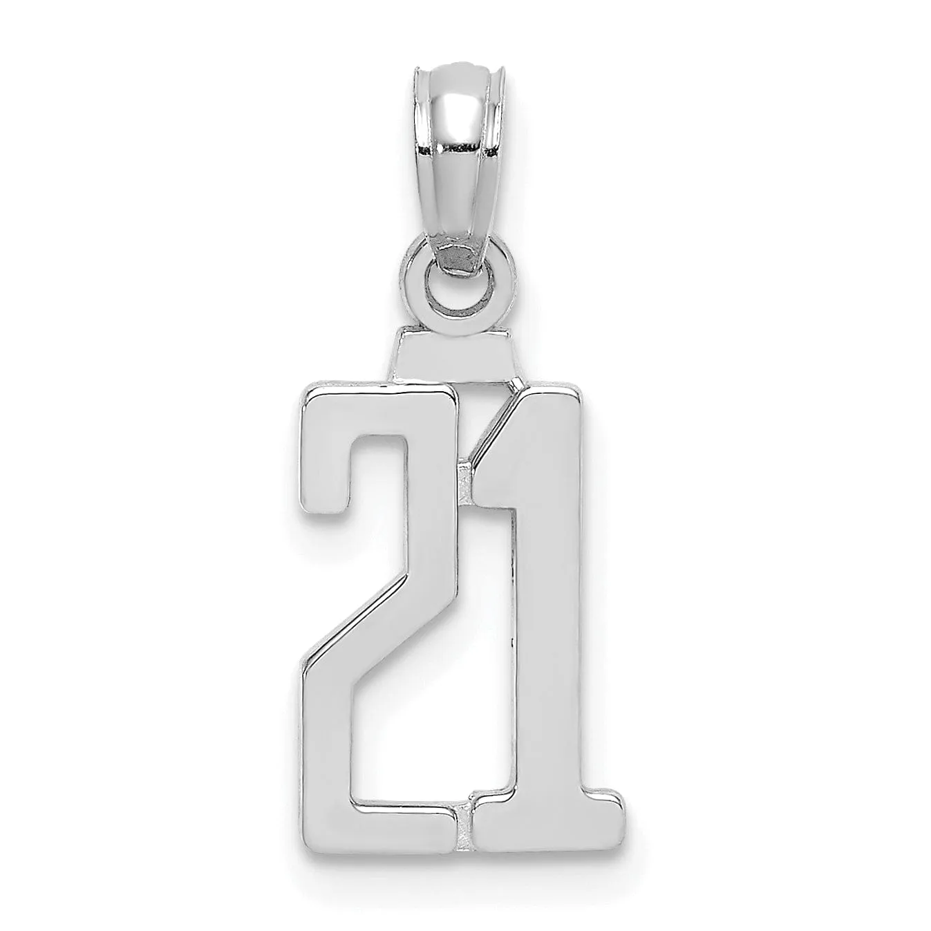 14K White Gold Polished Finished Block Script Design Number 21 Charm Pendant