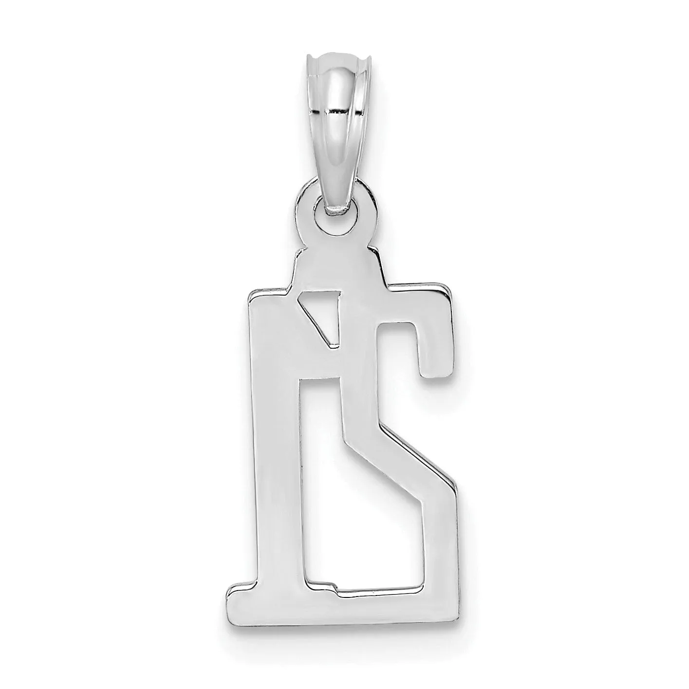 14K White Gold Polished Finished Block Script Design Number 21 Charm Pendant