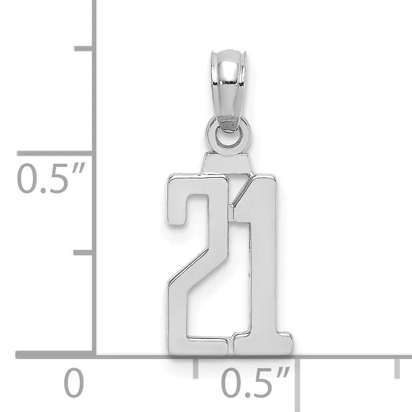 14K White Gold Polished Finished Block Script Design Number 21 Charm Pendant