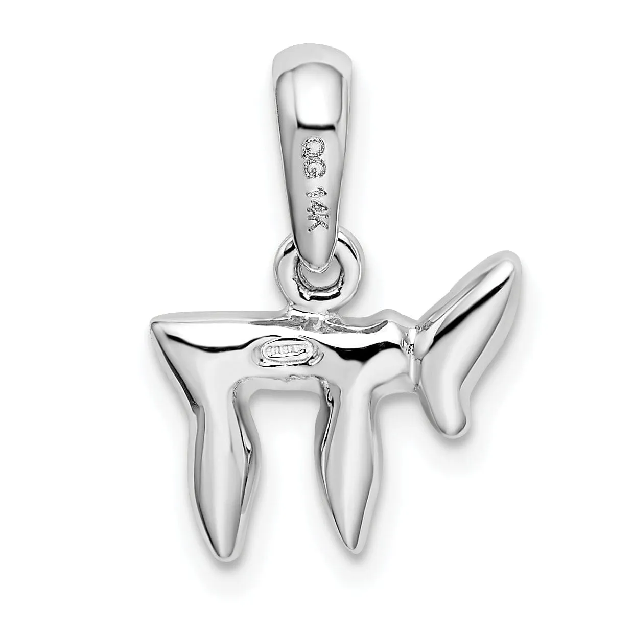 14K White Gold Rhodium Polished Finish LIFE Chai Charm Pendant