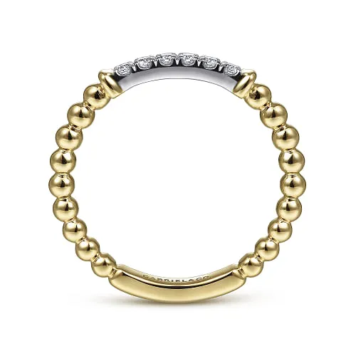 14K White-Yellow Gold Bujukan Band Stackable with Diamond Pave Center Bar