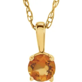 14K Yellow 3 mm Imitation Citrine Youth Solitaire 14" Necklace