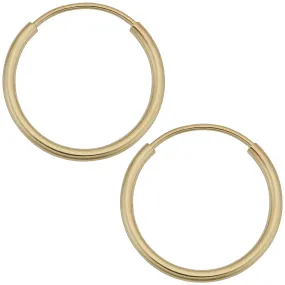 14k Yellow Gold 1mm Thick 12mm Round Tube Endless Hoop Earrings