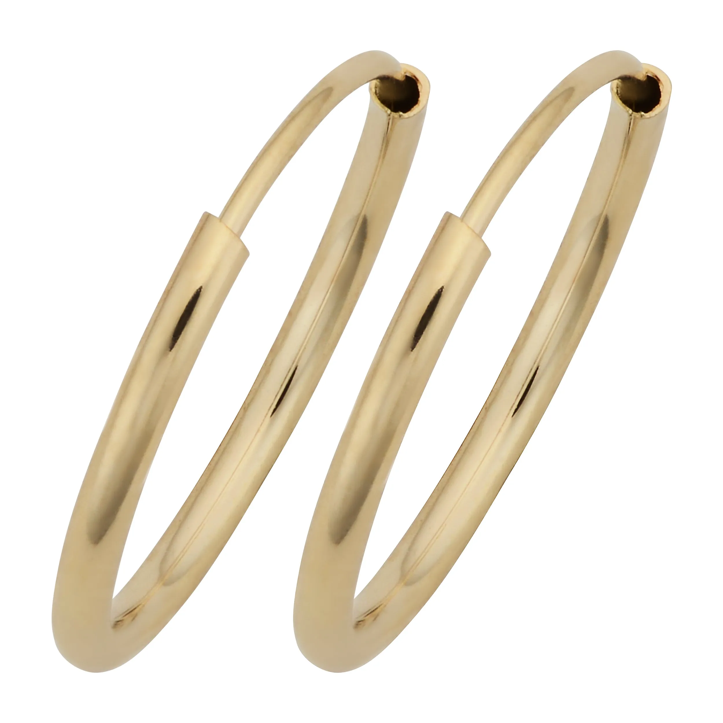 14k Yellow Gold 1mm Thick 12mm Round Tube Endless Hoop Earrings