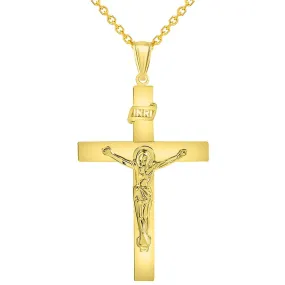 14k Yellow Gold 4mm Thick INRI Tubular Cross Roman Catholic Crucifix Pendant Necklace