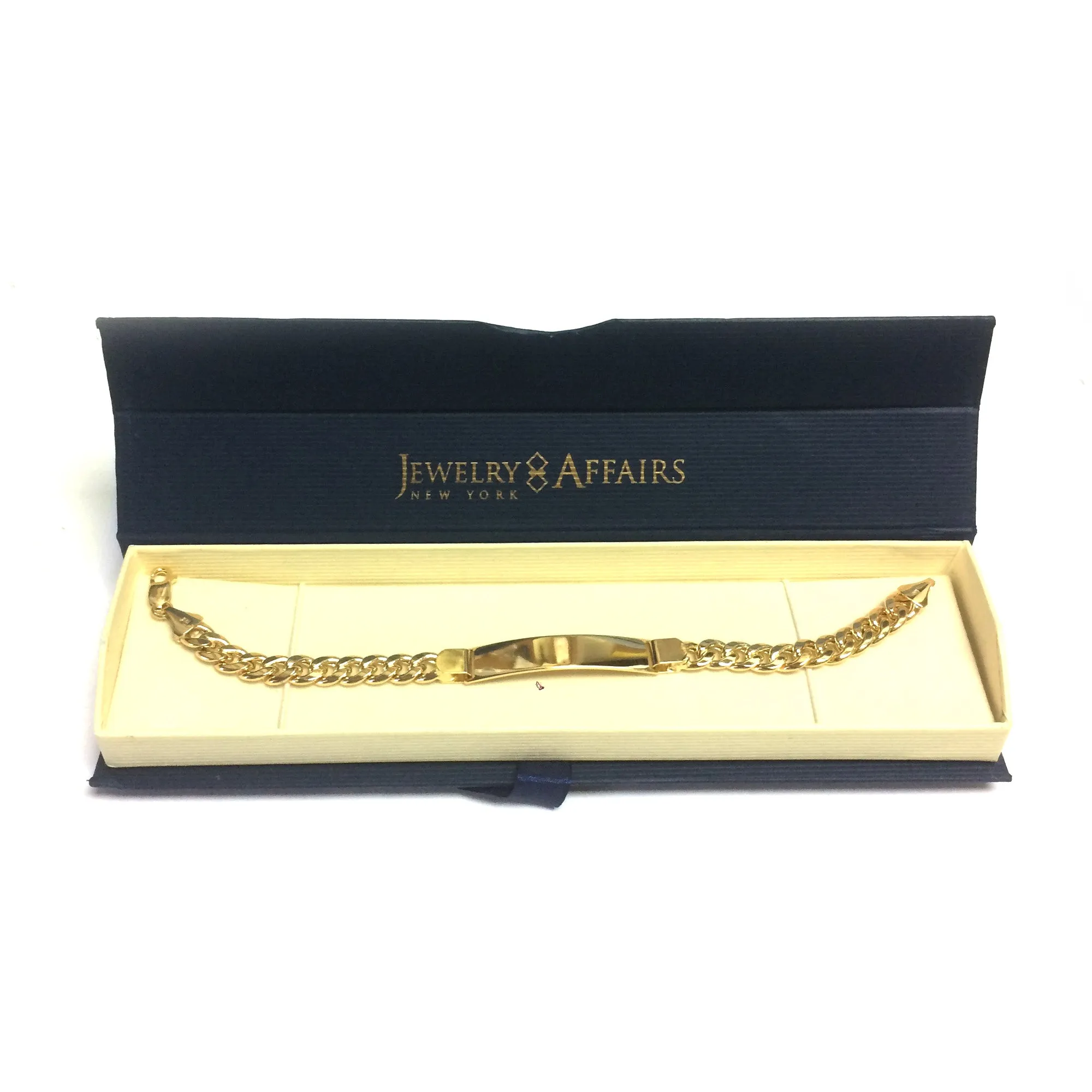 14k Yellow Gold Curb Link Mens ID Bracelet, 8.5"