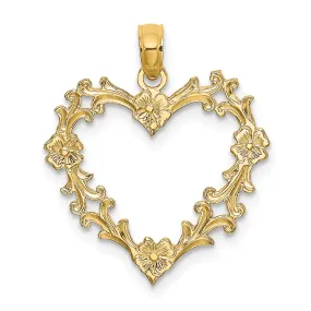 14k Yellow Gold Cut-Out Floral Design Heart Pendant