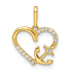 14k Yellow Gold C.Z Heart with Anchor Pendant