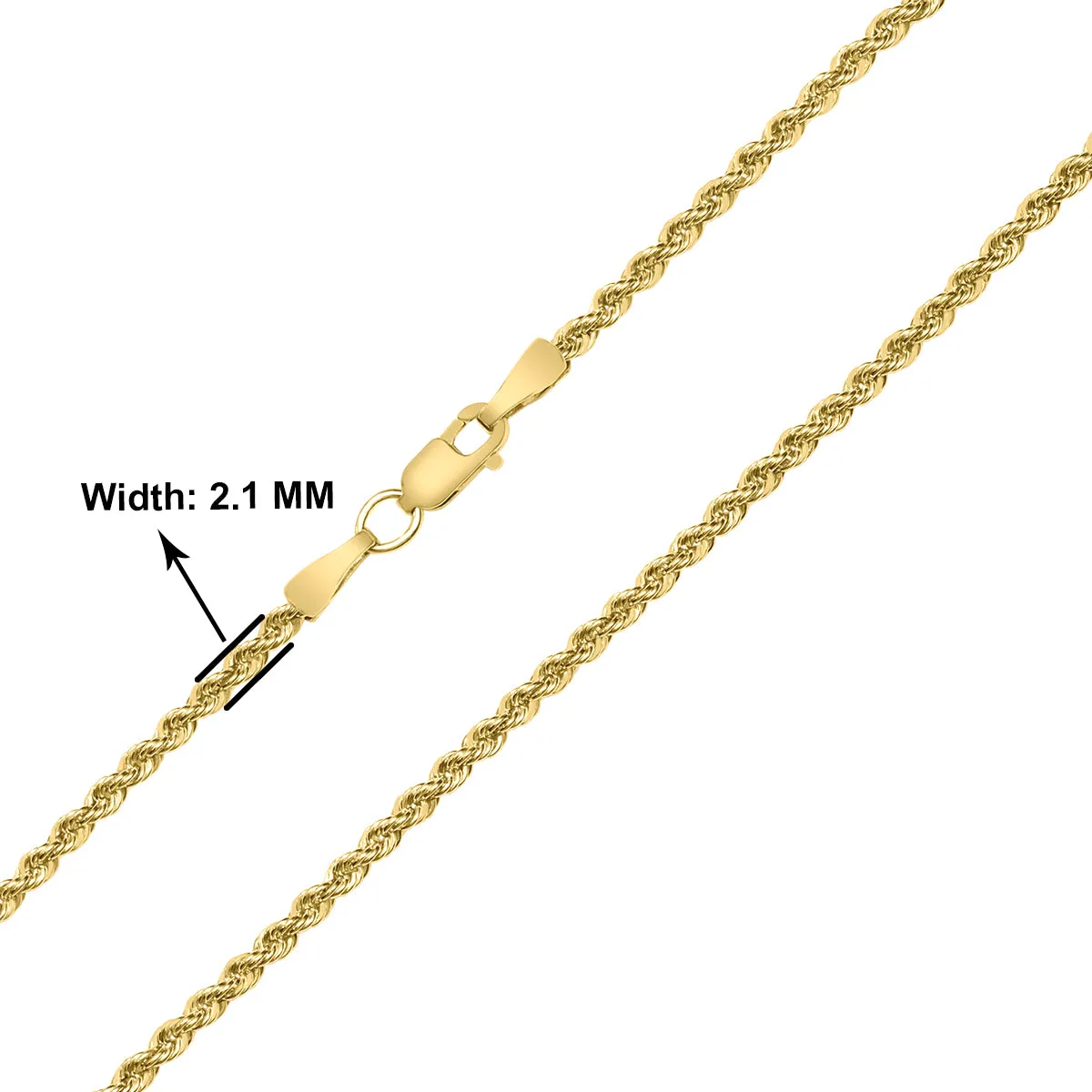 14K Yellow Gold Filled 2.1MM Rope Chain Bracelet with Lobster Clasp