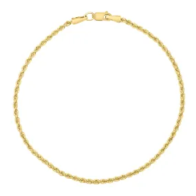 14K Yellow Gold Filled 2.1MM Rope Chain Bracelet with Lobster Clasp