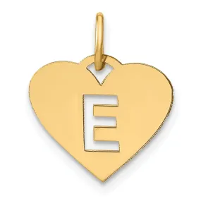 14k Yellow Gold Heart Cut-Out Letter E Initial Pendant