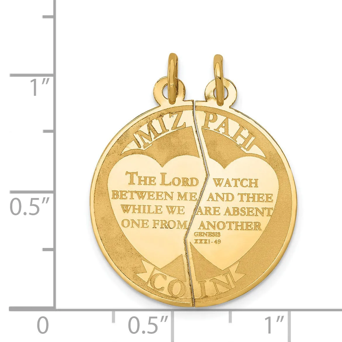 14k Yellow Gold Mizpah Apart Round Pendant.