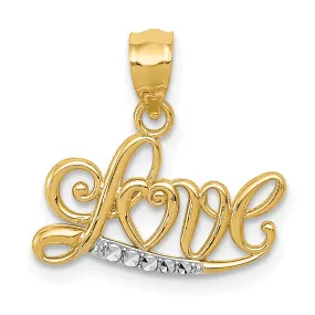 14k Yellow Gold Rhodium D.C Finish LOVE Pendant