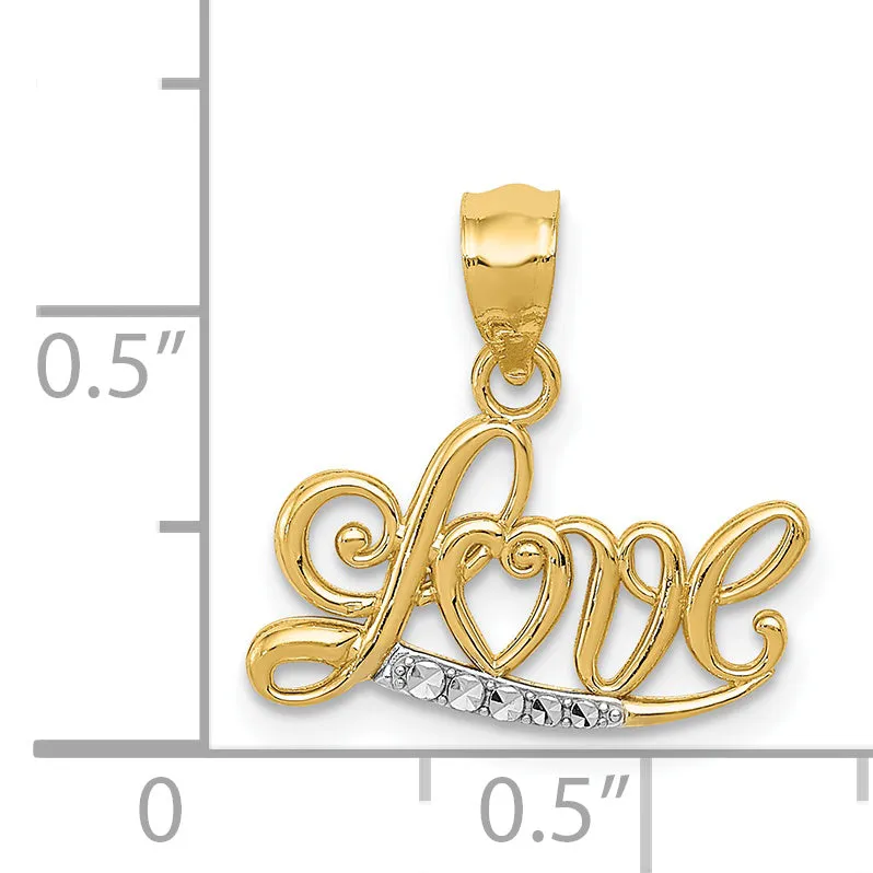 14k Yellow Gold Rhodium D.C Finish LOVE Pendant