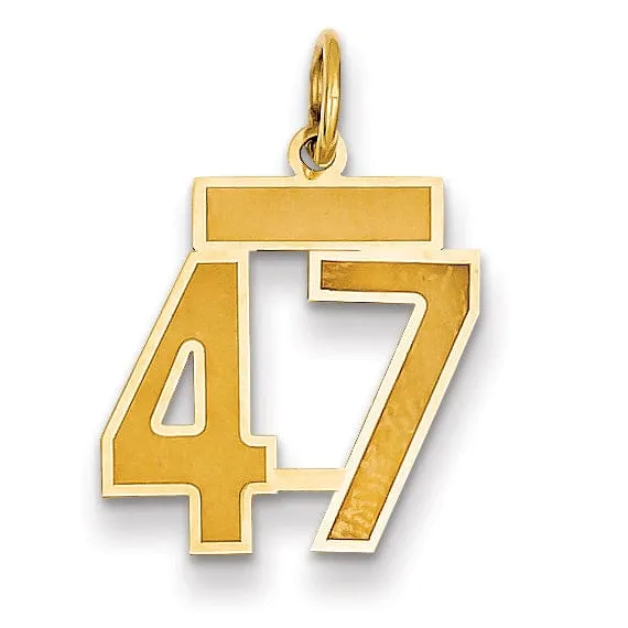 14k Yellow Gold Satin Brush Finish Small Size Number 47 Charm Pendant