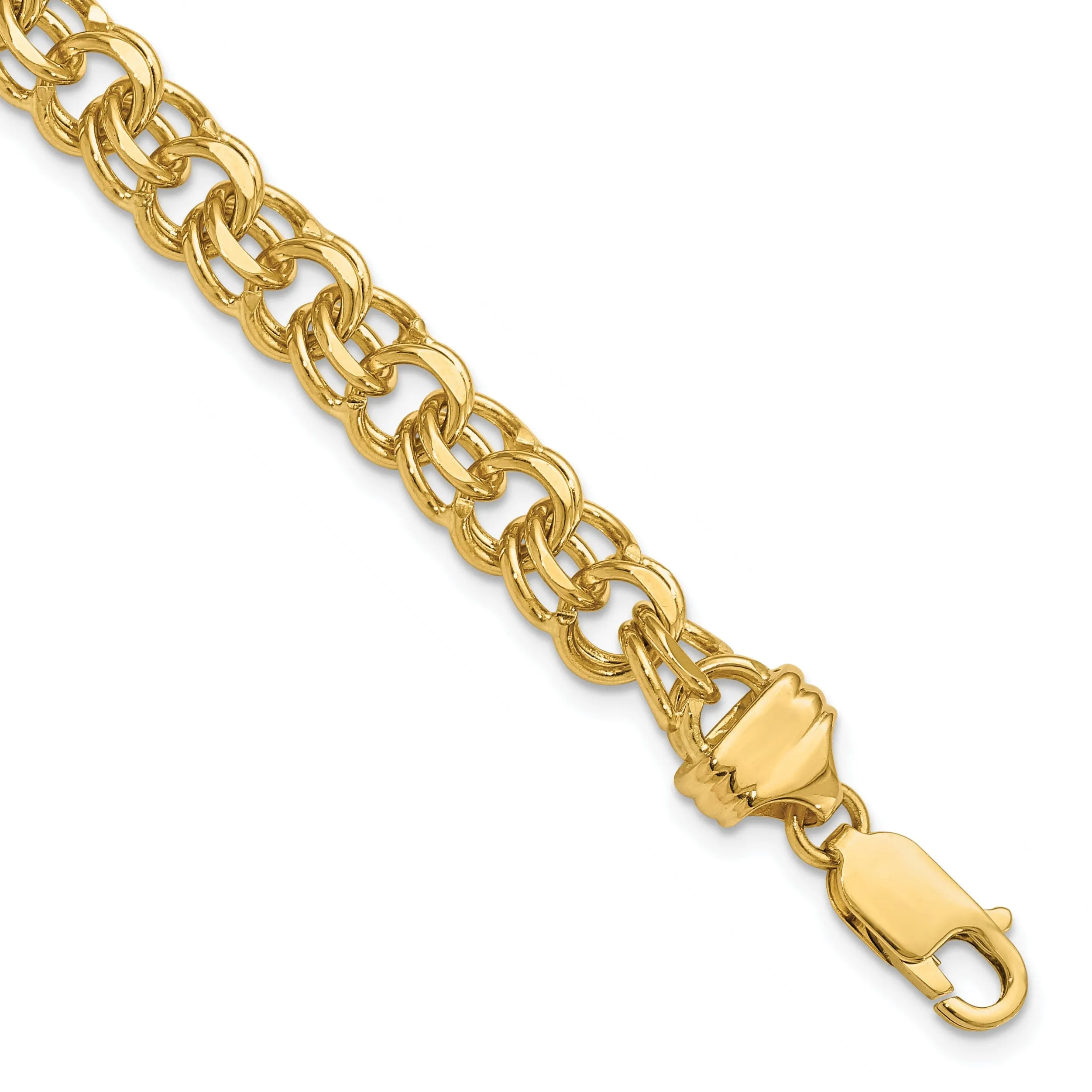 14k Yellow Gold Solid Double Link Charm Bracelet