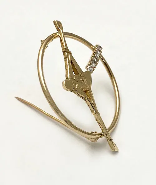 14Kt Gold Rowing Single Scull in open Circle Brooch with CZs