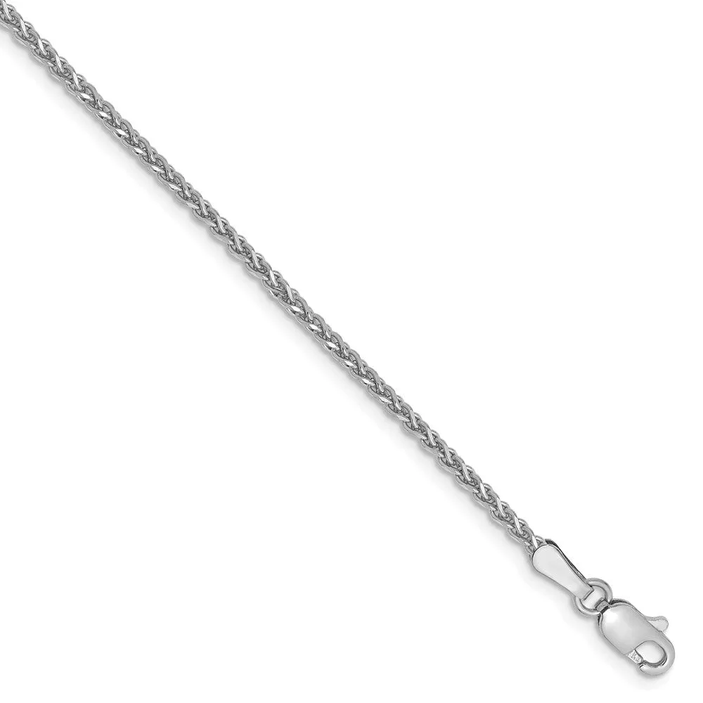 1.4mm, 14k White Gold Diamond Cut Solid Spiga Chain Bracelet