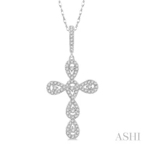 1/5 Ctw Round Cut Diamond Cross Pendant in 10K White Gold with chain