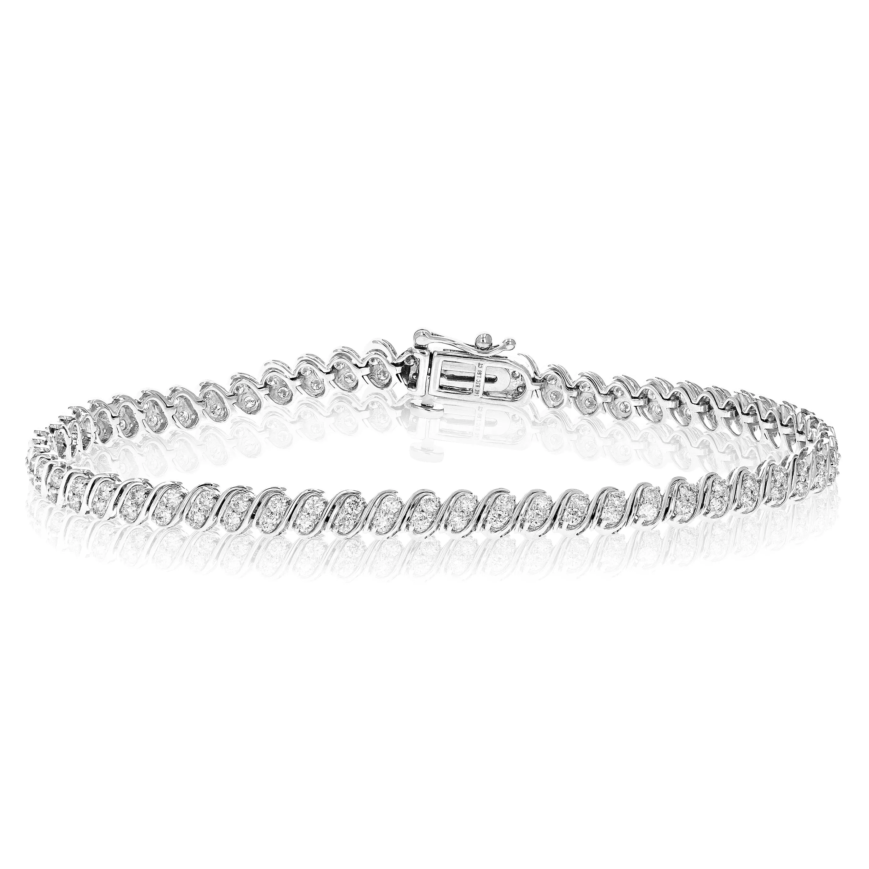 1.50 cttw 118 Stones Round Lab Grown Diamond Bracelet 14K White Gold Prong Set 7 Inch