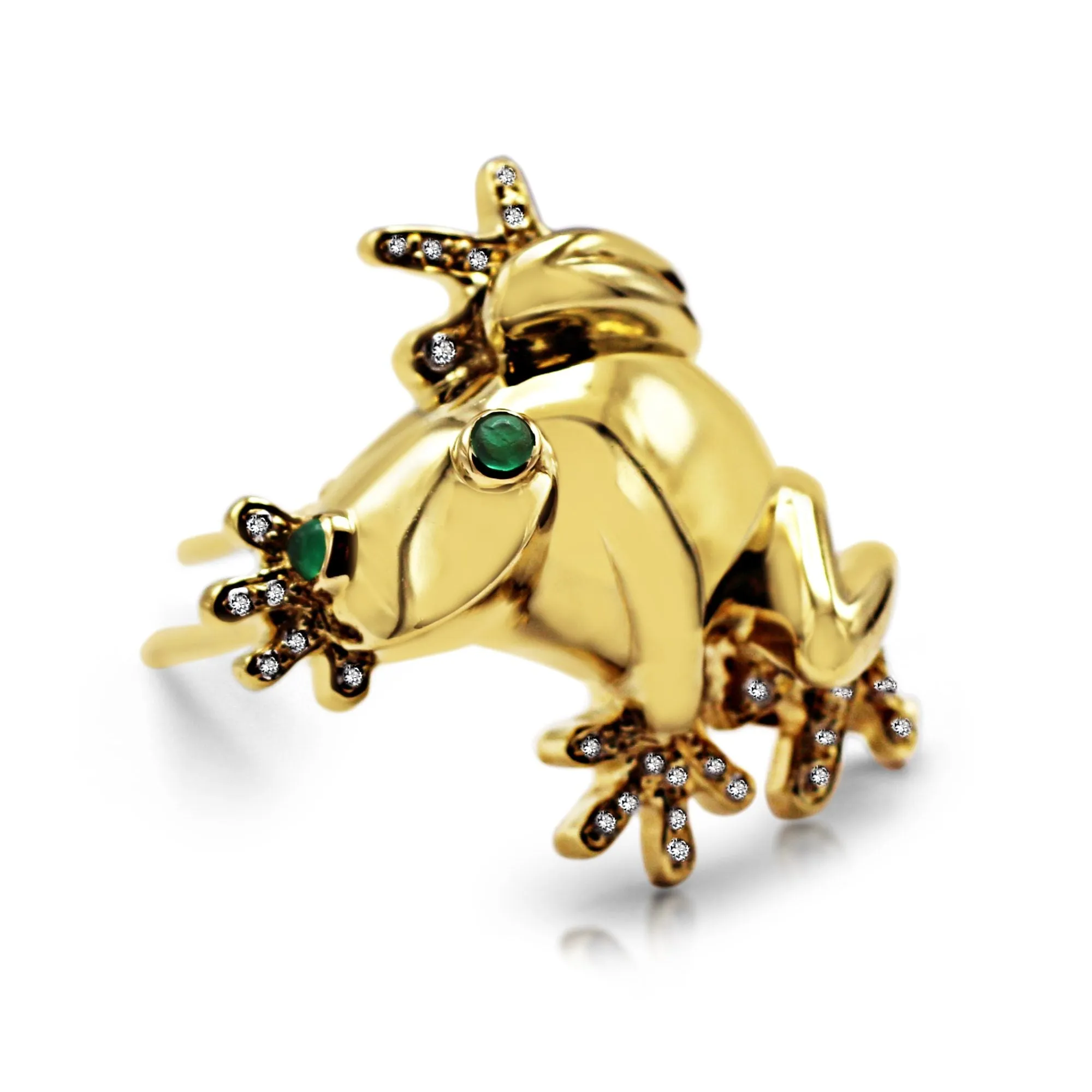 18ct Yellow Gold Diamond & Emerald Set Frog Brooch by David Morris