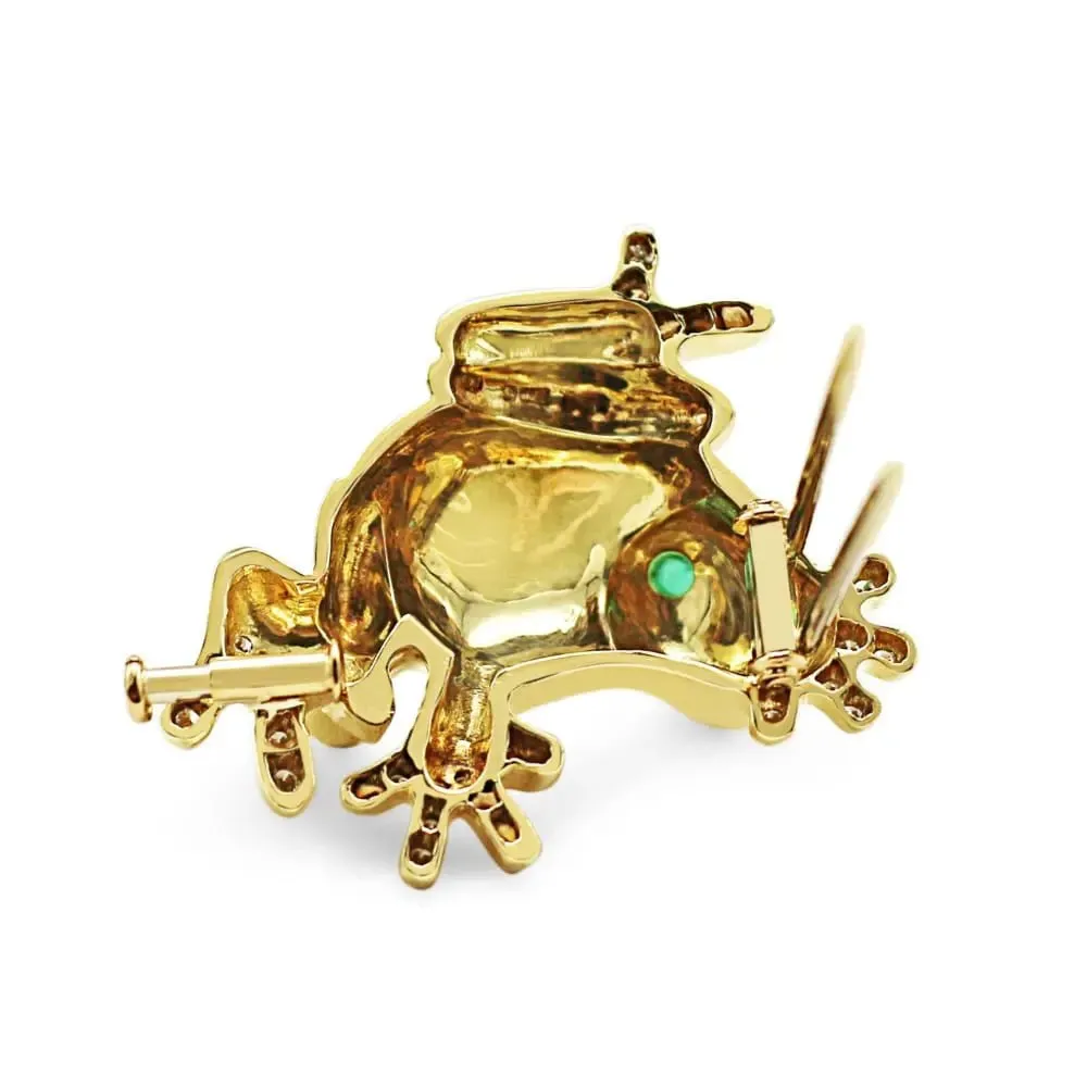 18ct Yellow Gold Diamond & Emerald Set Frog Brooch by David Morris