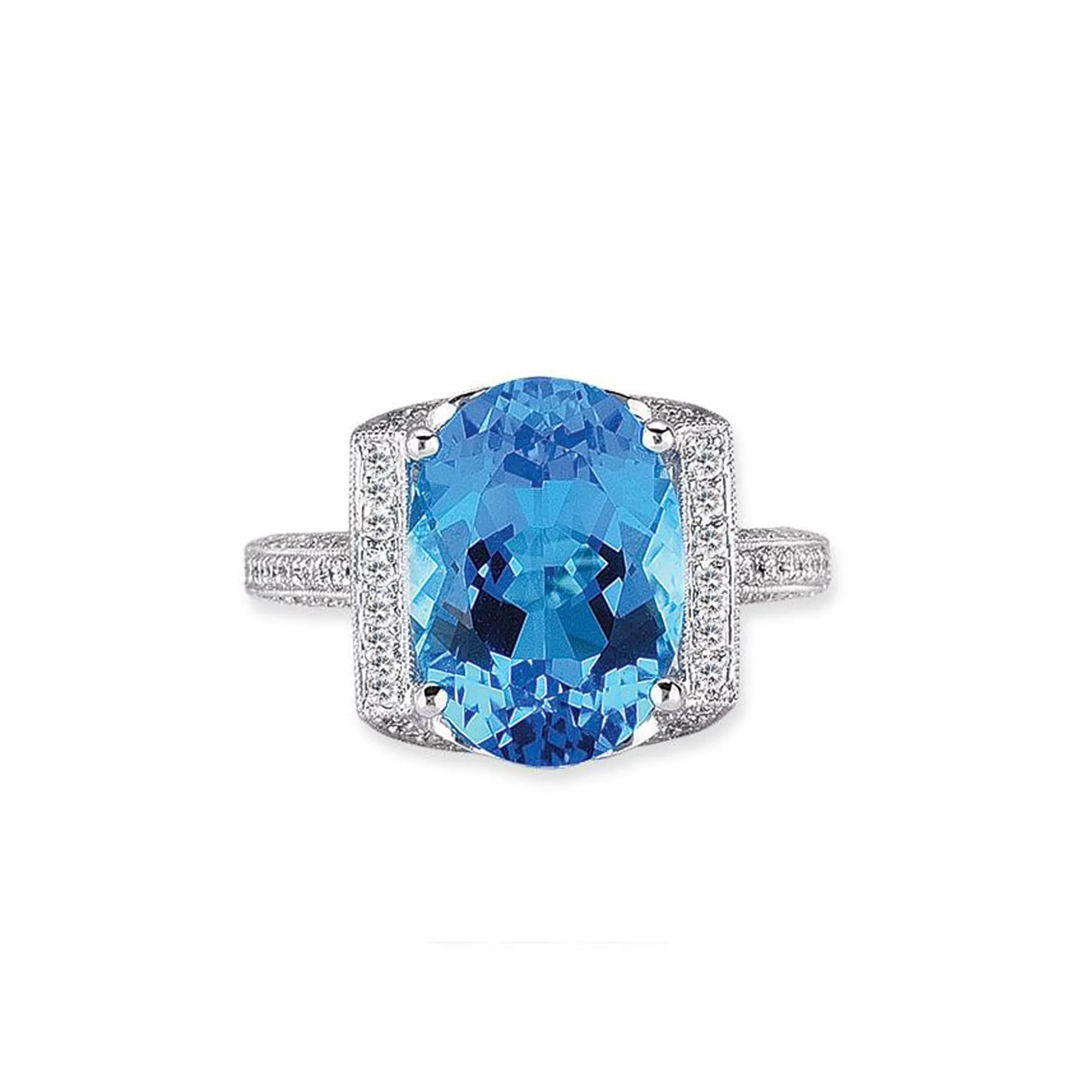 18K WHITE GOLD RING WITH DIAMONDS AND BLUE TOPAZ