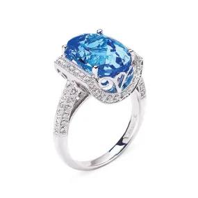 18K WHITE GOLD RING WITH DIAMONDS AND BLUE TOPAZ