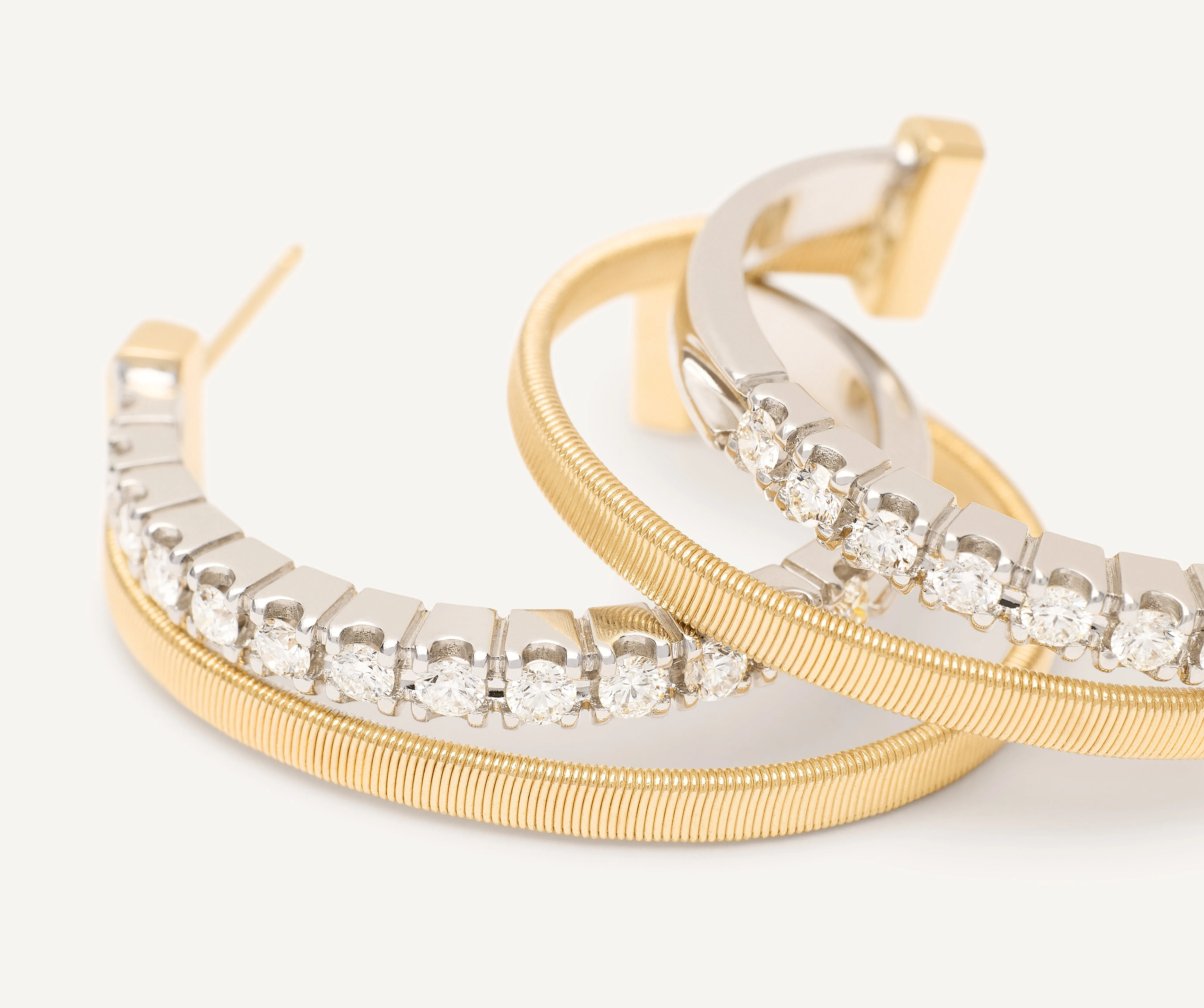 18K Yellow Gold Double Hoop Earrings With Diamonds