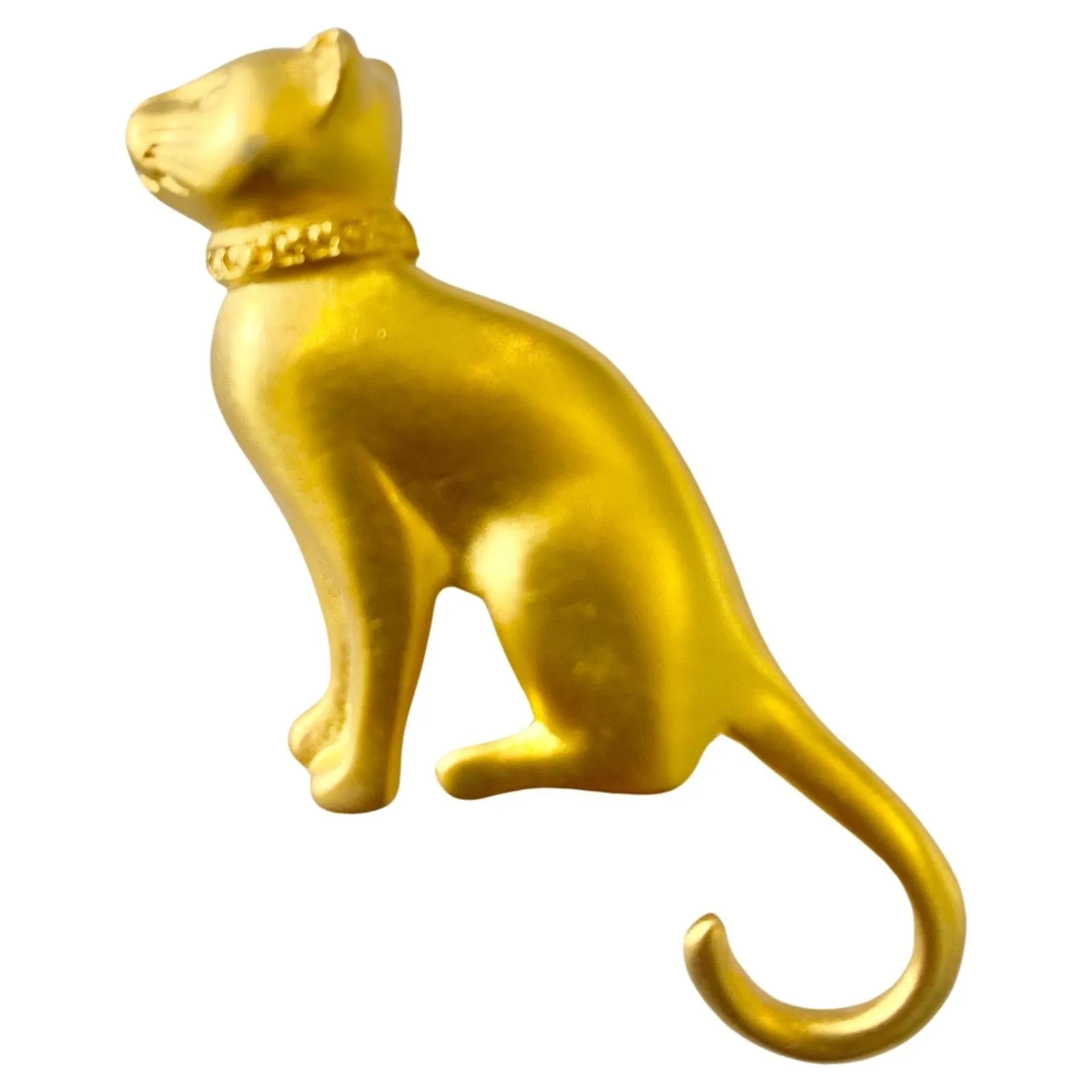 1980s Givenchy Gold Tone Satin Metal Cat Brooch