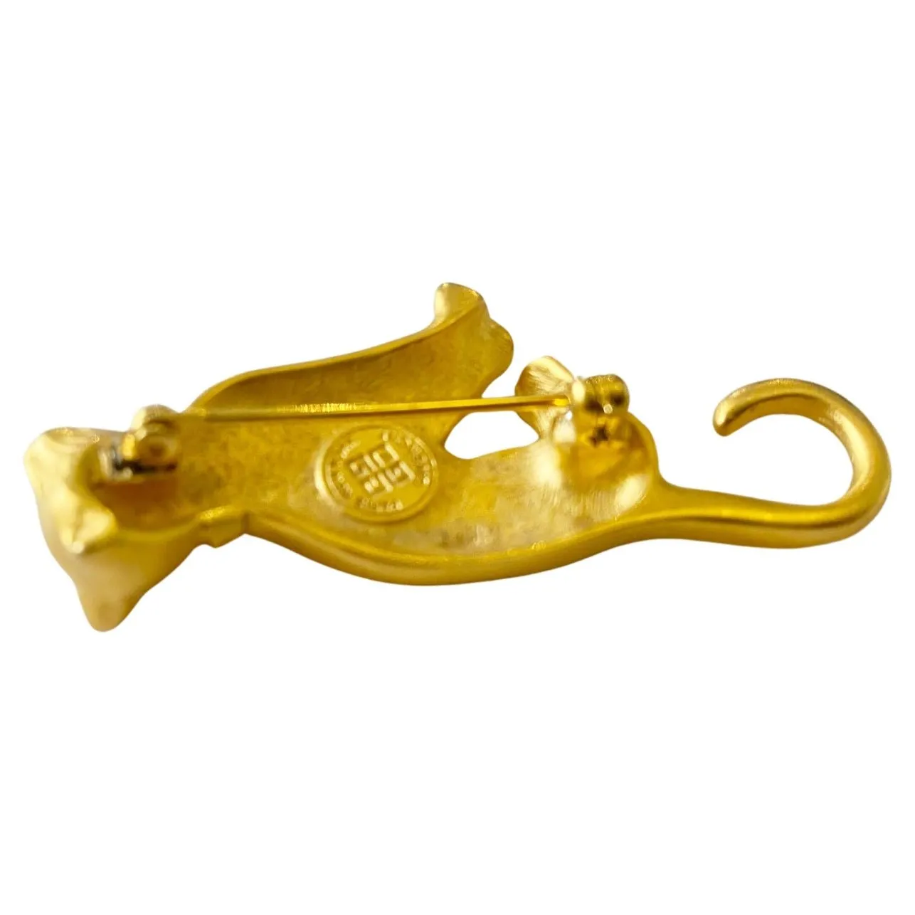 1980s Givenchy Gold Tone Satin Metal Cat Brooch