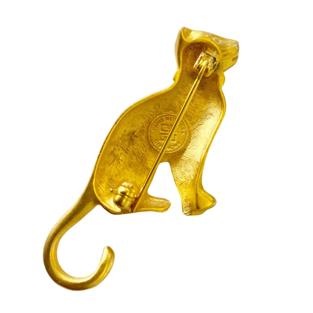 1980s Givenchy Gold Tone Satin Metal Cat Brooch