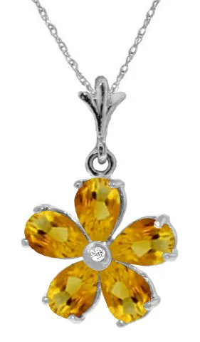 2.22 Carat 14K Solid Yellow Gold Necklace Natural Citrine Diamond