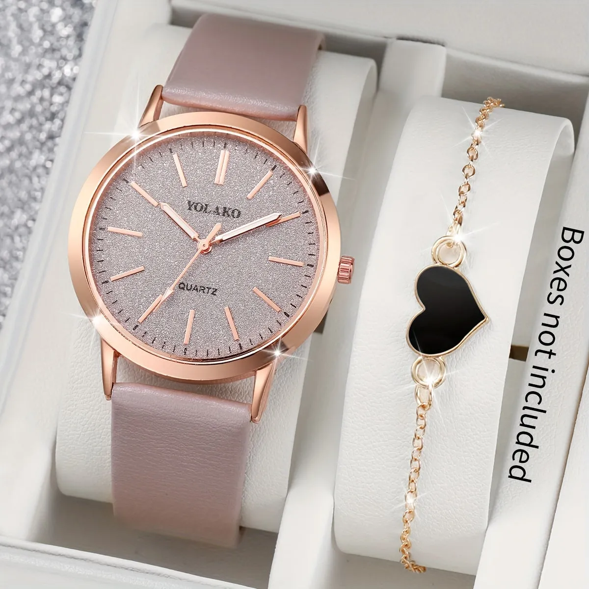 2piece Womens Watch Set Stylish Quartz Analog  Bracelet