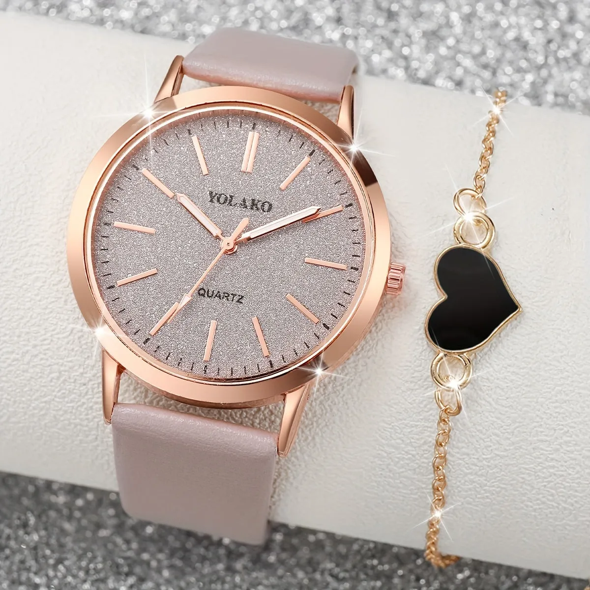 2piece Womens Watch Set Stylish Quartz Analog  Bracelet