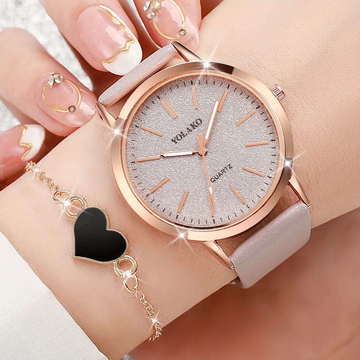 2piece Womens Watch Set Stylish Quartz Analog  Bracelet