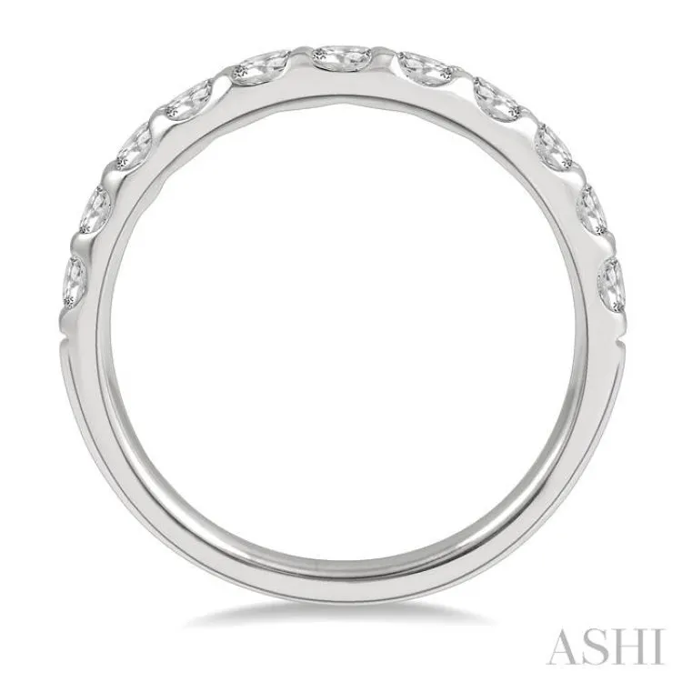 3/4 ctw Arched Center Round Cut Diamond Wedding Band in 14K White Gold