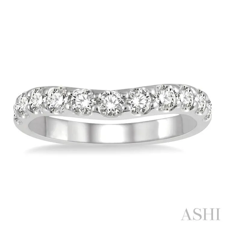 3/4 ctw Arched Center Round Cut Diamond Wedding Band in 14K White Gold