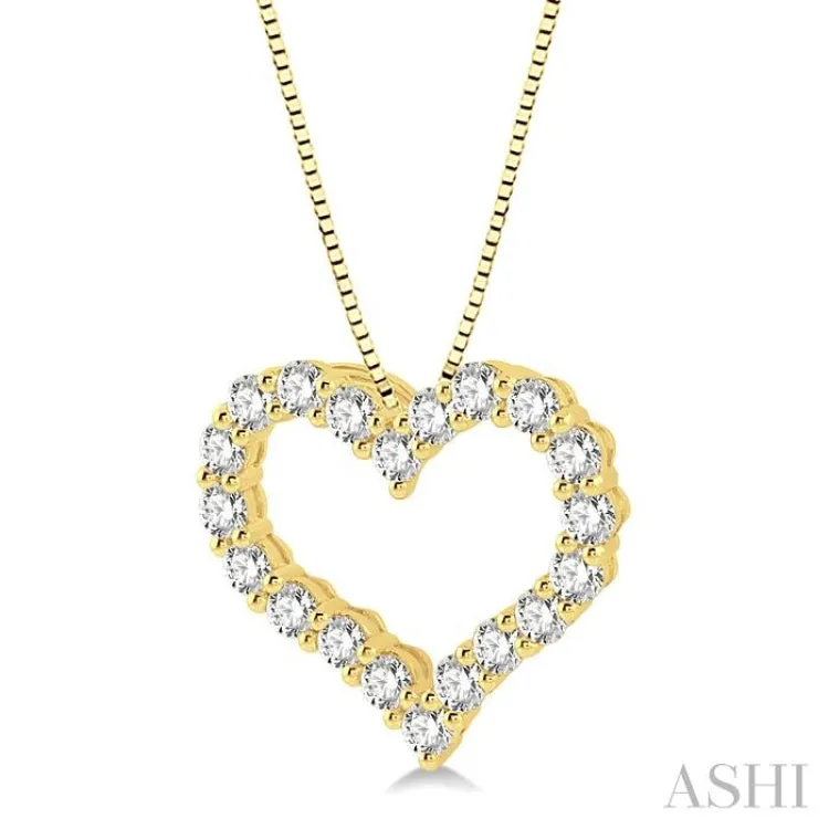 3/4 ctw Heart Charm Round Cut Diamond Pendant With Chain in 14K Yellow Gold