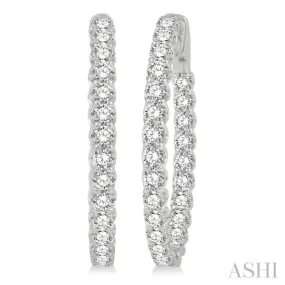 4 Ctw Inside-Out Round Cut Diamond Oval Shape Hoop Earrings in 14K White Gold