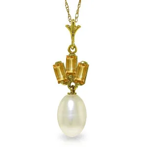 4.68 Carat 14K Solid Yellow Gold Sunny It Is Citrine Pearl Necklace