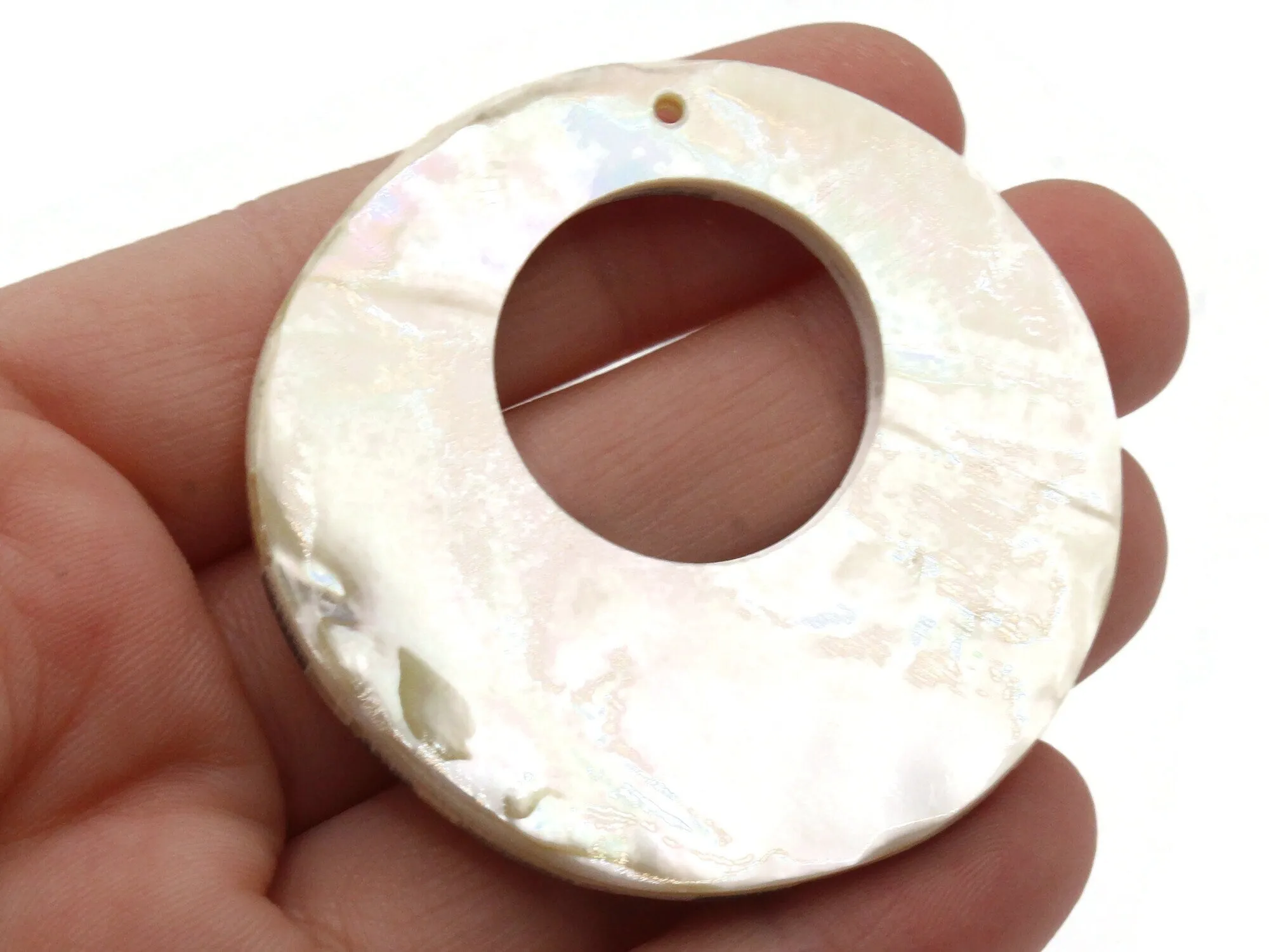 51mm Brown and Cream Round Donut Natural Checkerboard Shell Pendant