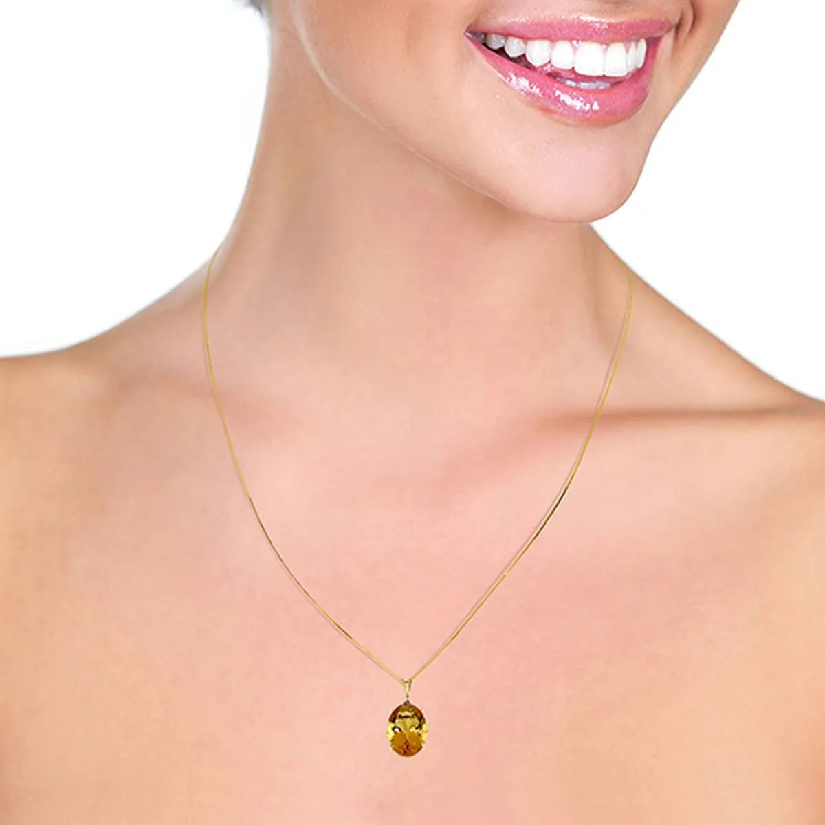 6 Carat 14K Solid Yellow Gold Necklace Oval Citrine